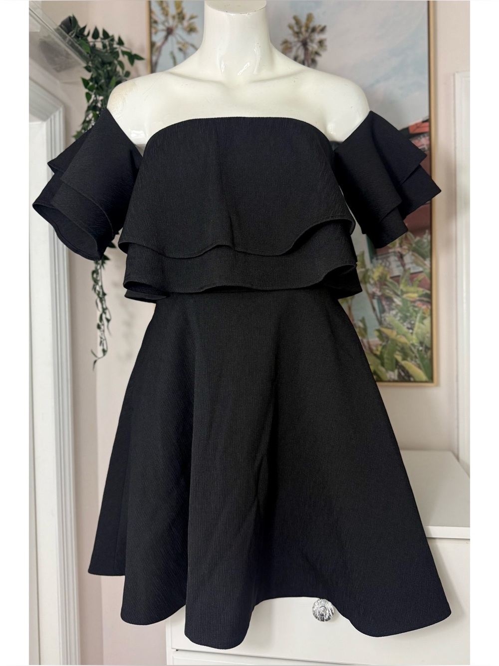 Keepsake The Label Black Ruffle Off Shoulder Fit Flare Mini Dress Size Medium